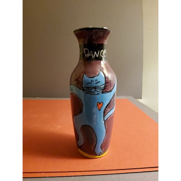 Happy Cat Dance Hand Painted Vintage Bud Vase - Picture 3 of 4